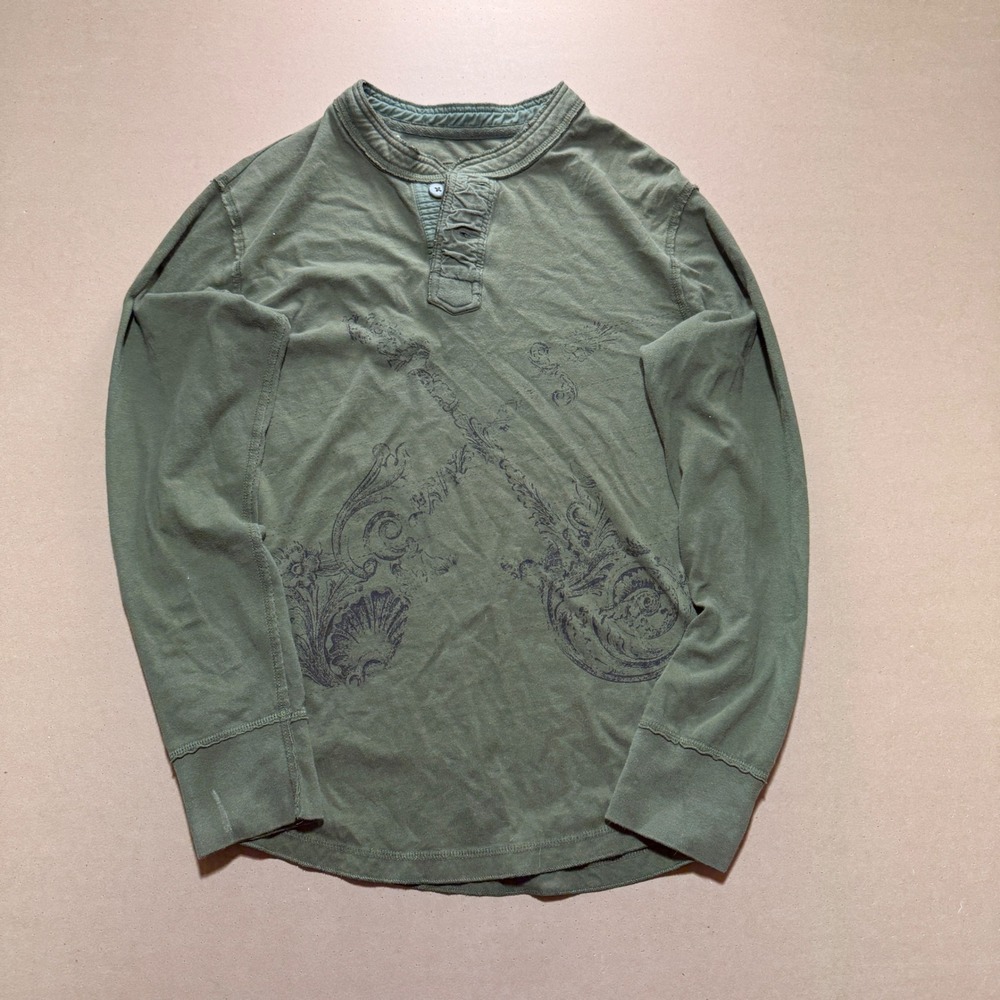 Urban Pipeline Henley Shirt Large Green Good Guitar Graphic Long Sleeve Mens
